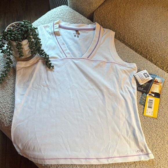 NWT Lole Women's White Tank Top with Purple Accents from REI - Picture 1 of 12
